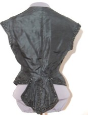 Victorian c 1880s Black Silk Taffeta Vest w Beading SM