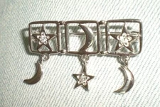 Sterling Silver Moon and Stars Pin with Dangles