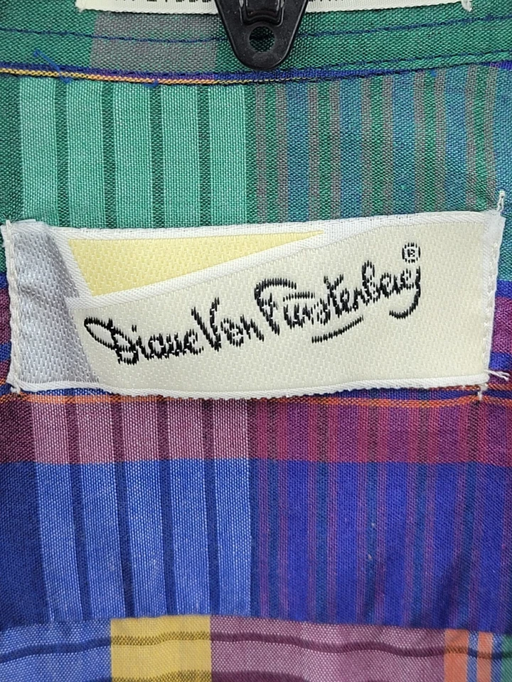 Top Diane von Furstenberg para mujer 10 coloridos a cuadros vintage abotonados preppy Foto 3 de 4