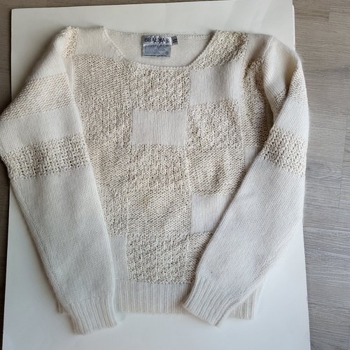 Braemar Sweater Womens S Cream Lambswool Angora Checker Hand Knit Cozy