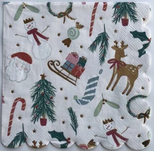 two Individual Christmas Snowman Luncheon decoupage Paper napkins Santa Reindeer