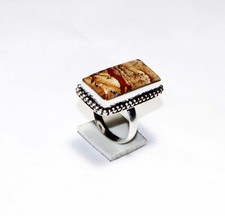 Crazy Lace Agate Gemstone Octagon Shape Handmade Ring Jewelry Size 7.5 Inches