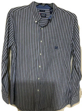 Men Size Large Chaps Ralph Lauren Long Sleeve Shirt Dress Button Gray Pinstripe