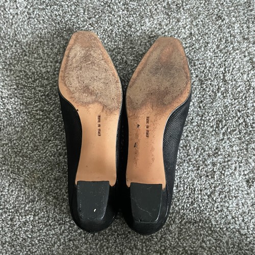 Vintage Salvatore Ferragamo Square Toe Heels Womens 7.5 Black Textured Slip On - Picture 8 of 11