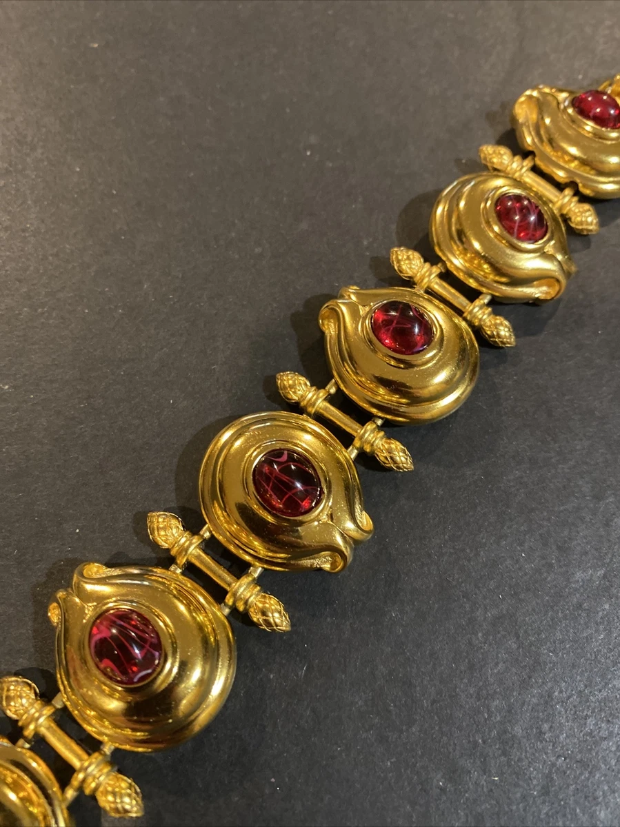 Rare Vintage Fendi Gold Tone Red Cabochon Bracelet eBay