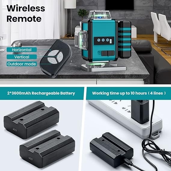 Nivel láser, herramienta de nivelación automática electrónica verde de 16 líneas