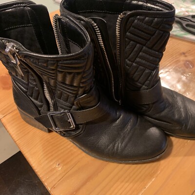 CALVIN KLEIN Sz Quilted Leather Moto Ankle Women's Boots Black Rauline  New