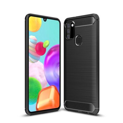 Handyhülle Schutz Case für Samsung Galaxy A21s Cover Bumper Carbon Optik Grau
