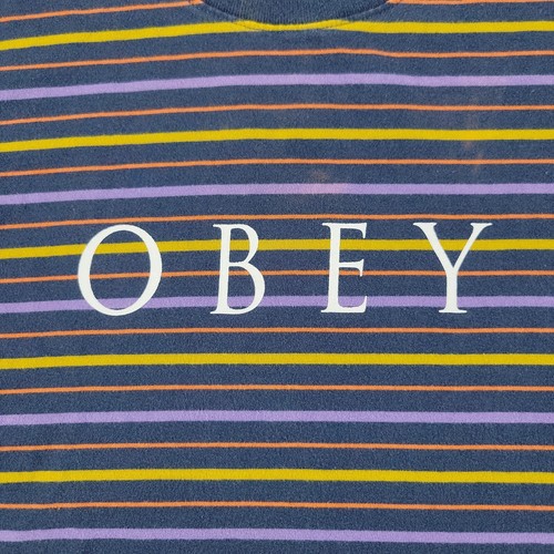 Obey Shirt Women's Small Blue Purple Striped Graphic Tee Short Sleeve Top Adult - Bild 2 von 16