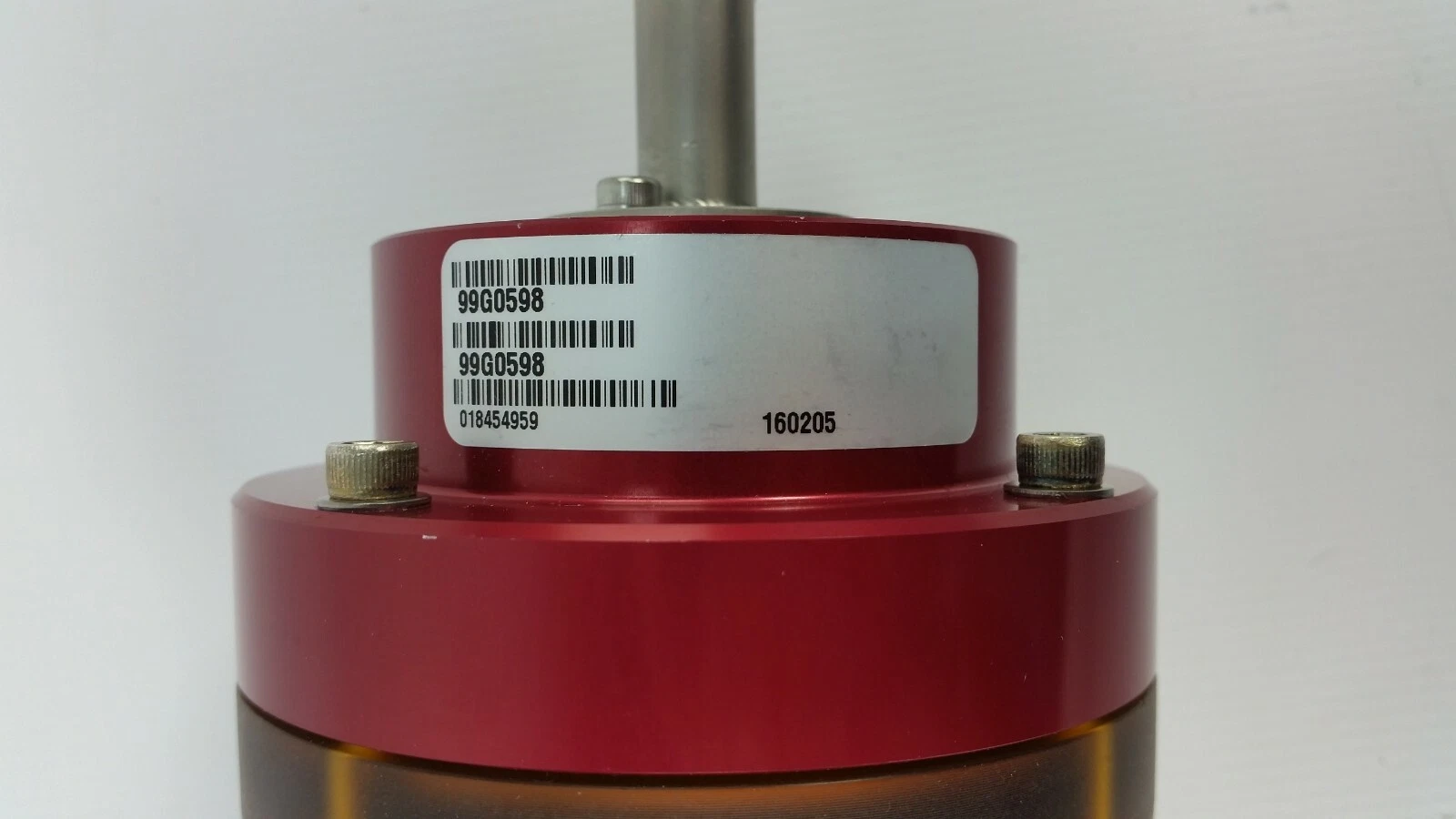 MKS 99G0598 label on the red cap with numbers 018454959 and 160205