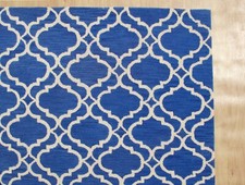 Ryana Scroll Tile Denim Blue Modern Hand-Tufted 100% Wool Area Rug Carpet.