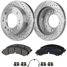 Disc Brake & Pad Kit For 20 Chevy Silverado 2500 HD Front LH RH Cross-drilled