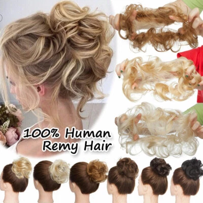 ELAILITE 100% Real Remy Human Hair Bun Messy Scrunchie Piece Clip In Wrap Hair Extensions