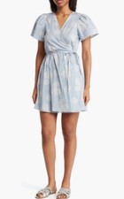 New With Tags Madewell Blue Floral Print Puff Sleeve Wrap Dress Size Large