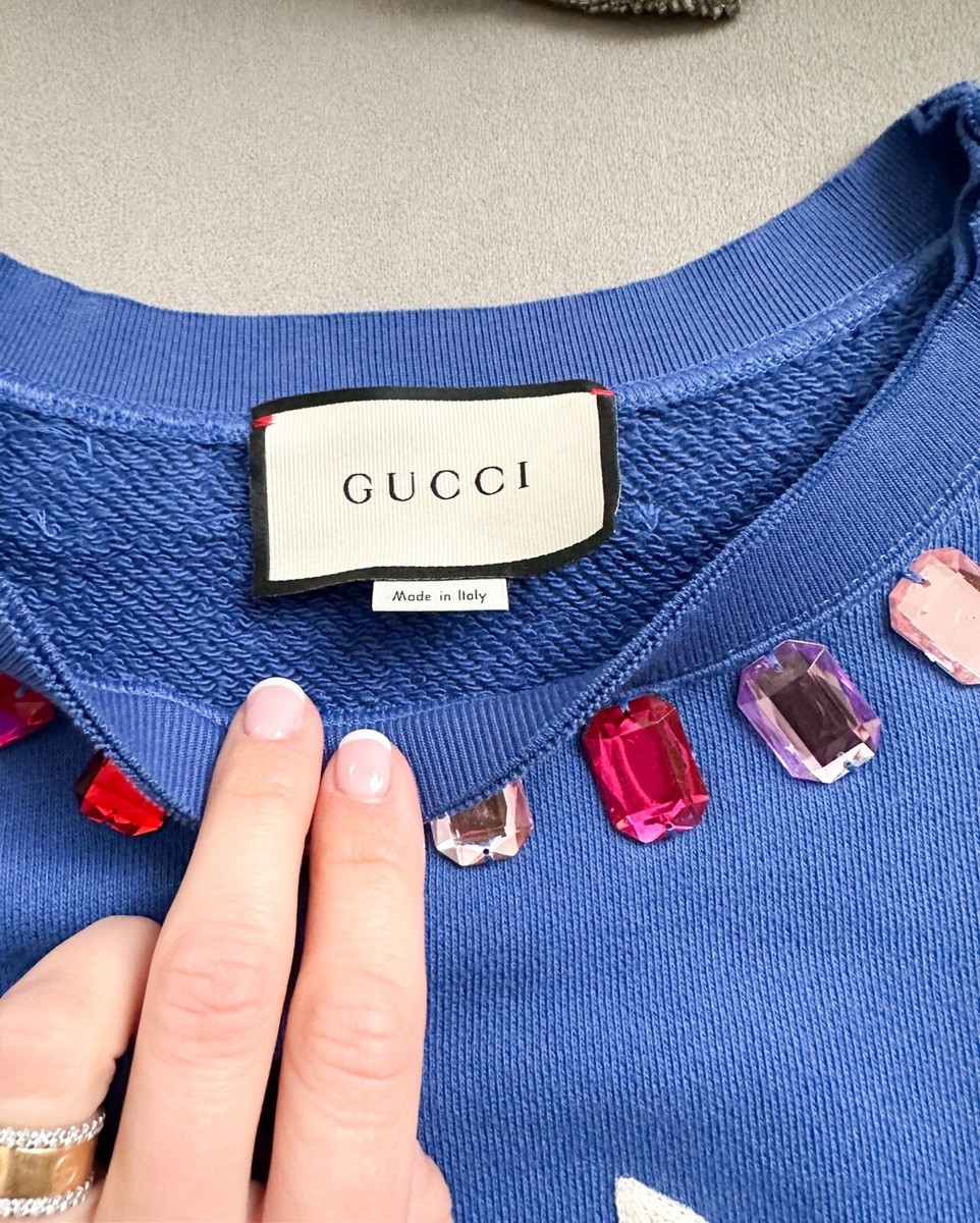 Gucci x MLB NY Yankees Jeweled Crewneck Blue Sweatshirt | eBay