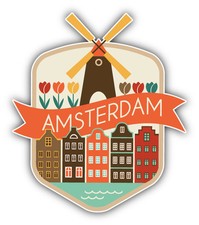 Amsterdam City Netherlands Travel Emblem Car Bumper Sticker Decal 4" x 5"
