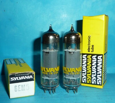2 Sylvania 6EM5 Tubes Halo Getters Matched D/C's NOS/NIB 