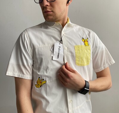 pokemon dress shirt Graniph x Pokemon Pikachu Men’s Short Sleeve White Japanese Shirt Size S