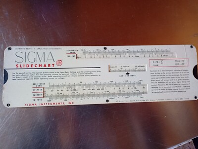 Sigma Instruments Slide Rule Calculator Chart 1957