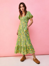 Urban Outfitters Lottie Green Floral Tie-Back Midi Dress Rare Sold Out Size M