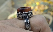 Brown Aqeeq Yemen 925 Sterling Silver Ring Natural Agate             