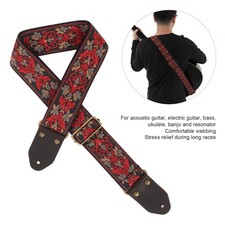 (Black)AKLOSIPY Embroidered Vintage Floral Guitar Strap With Leather Head For