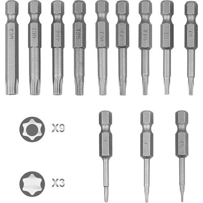Torx Bits 12 St 50mm Set S2 Stahl T5 T6 T7 T8 T9 T10 T15 T20 T25 T27 T30 T40 ...