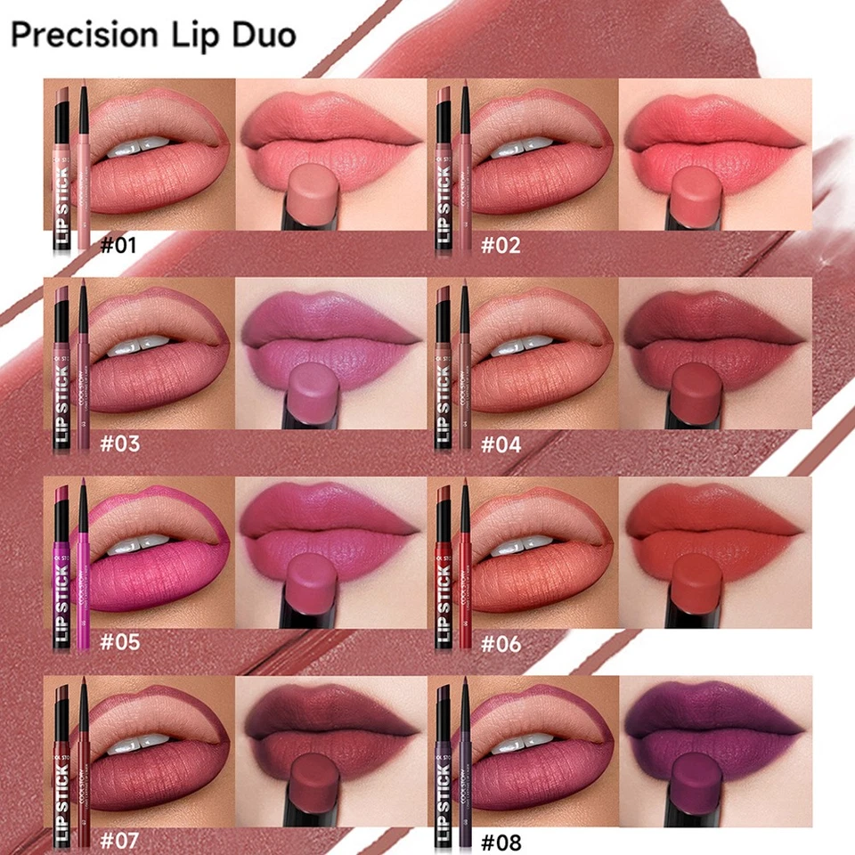 Lip Tint Maker Lip Liner Pen Matte Lipstick Long Lasting Lipgloss Set 2Pcs - Image 2 of 4