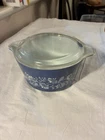 VINTAGE PYREX BLUE FLORAL COLONIAL MIST #473-B Glass CASSEROLE Bowl 1 Liter WLID