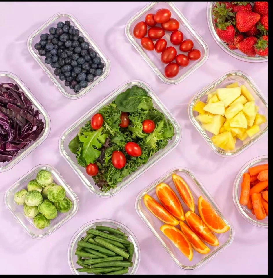 Contenedores de almacenamiento de alimentos de vidrio de 12 piezas con tapas, recipientes de vidrio herméticos Foto 2 de 4