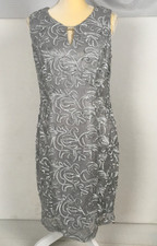 JR Nites Carolin lDress Women Size 8 Silver Gray Lined Sleeveless Keyhole Neck