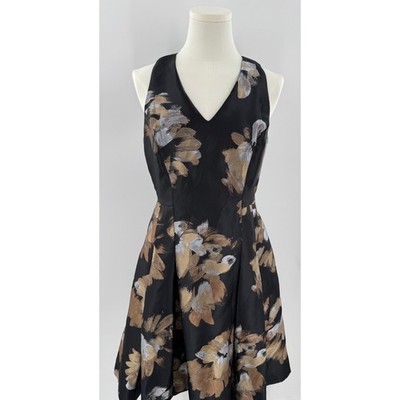 Tommy Hilfiger Black Gold Jacard Floral Dress Cocktail Party Silk LBD S 4 |  eBay