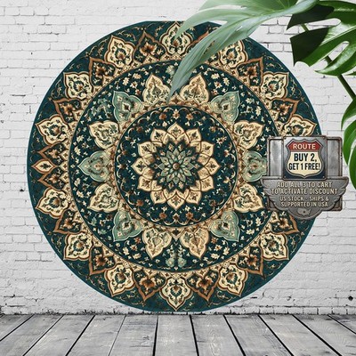 Turkish Mandala Pattern Round Tin Sign 8x8 Elegant Bohemian Wall Art