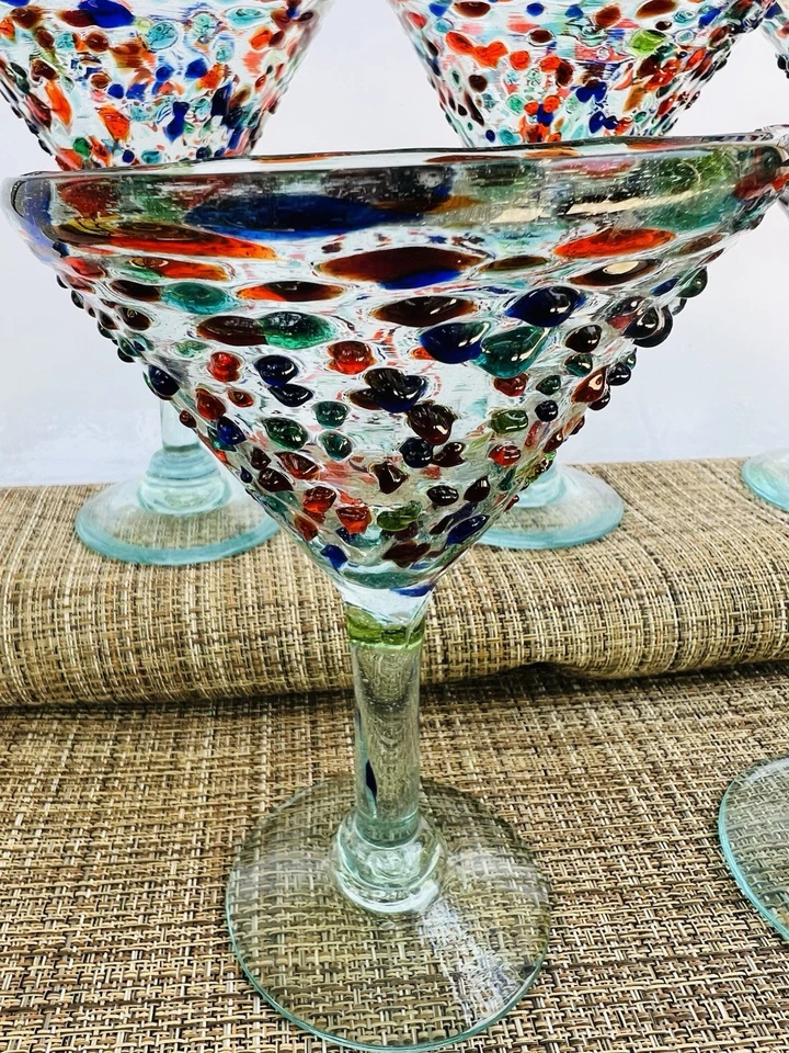 "Juego de 5 vasos de martini confeti de 7"" con guijarros de colección ~ vajilla mexicana soplada a mano" Foto 2 de 4