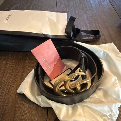 Gucci Women s Black Fashion Belt Gold Double G Buckle Adjustable Size 80