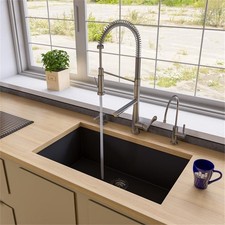 Pemberly Row Black 33" Single Bowl Undermount Granite Composite Kitchen Sink