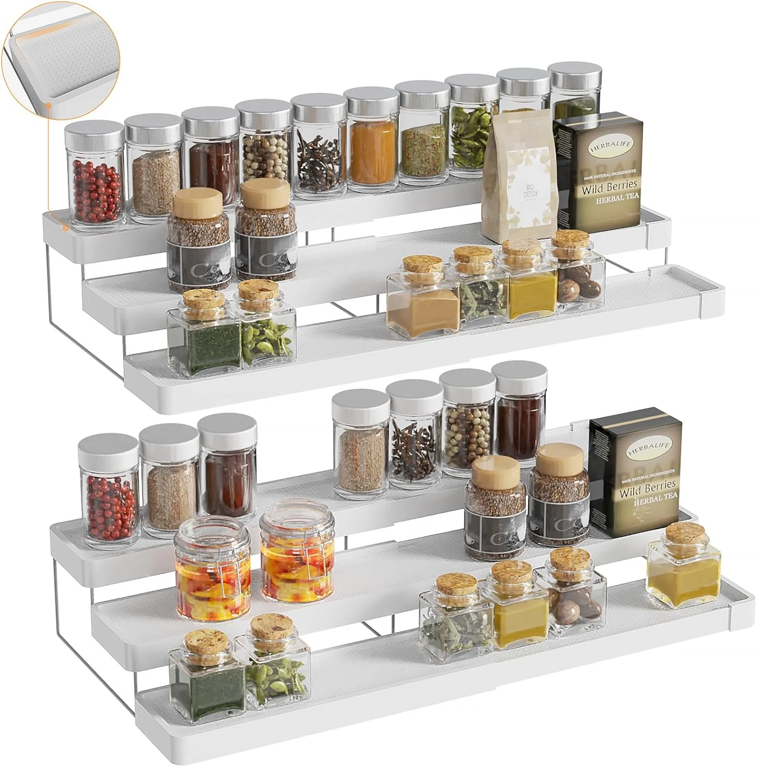2 Pack Expandable Spice Rack Organizer for Cabinet - 3 Tier Adjustable Cabinet S