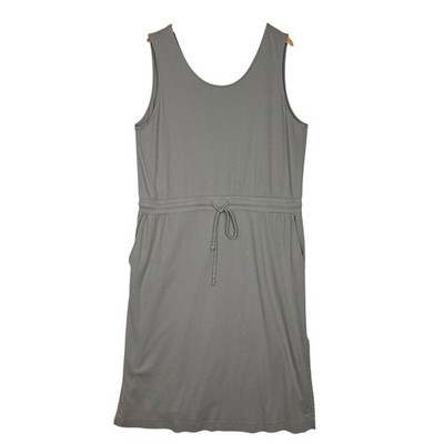 Haven Well Within XXL Gray Cotton Sleeveless Midi Dress Pockets Drawstring Waist