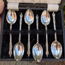 Antique Apostle Silver Teaspoons Six Boxed