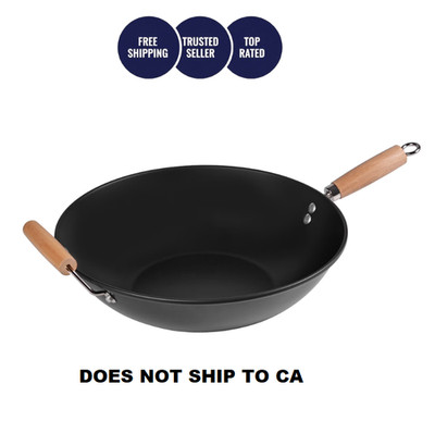 Mainstays 13.75'' Carbon Steel Wok Nonstick Fry Pan Easy Clean Hand Wash
