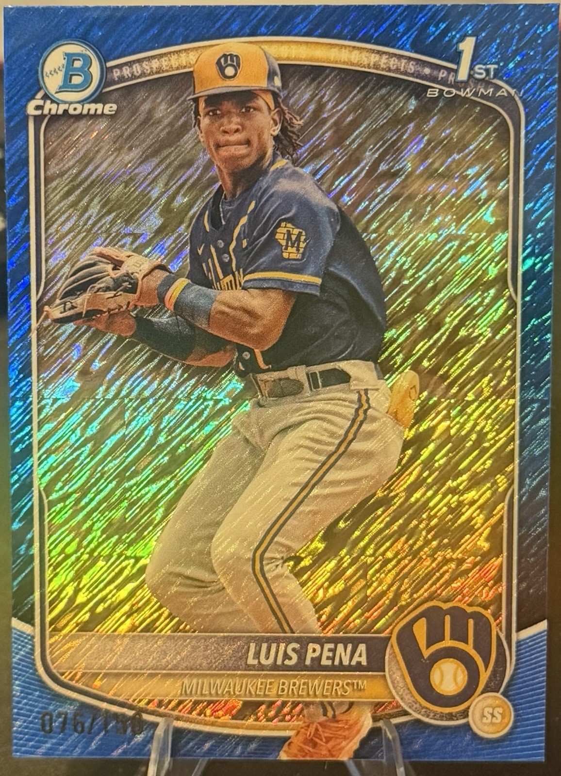 2025 Bowman Chrome Prospects Luis Pena #BCP-38 Blue Shimmer Refractor /150 (RC)