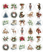 Christmas Toile Handmade Stickers Scrapbook Journal Planner Envelope Labels