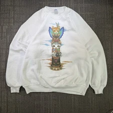 Vtg 80s Pat Ciccolella Cat Totem Sweatshirt XL Jerzees USA Fantasy Art Granny