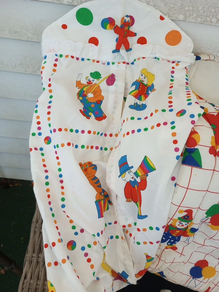 Vtg 80s Baby Circus Rainbow Lot Clown Nursery Bedding Decor USA RARE HTF 14 pc. - Image 4 of 4