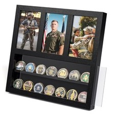  Challenge Coin Display Stand, Challenge Coin Holder with Photo Frame Holds 
