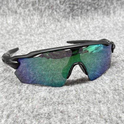 Distressed Oakley Radar EV Matte Black Orange/Jade Iridium Sunglasses