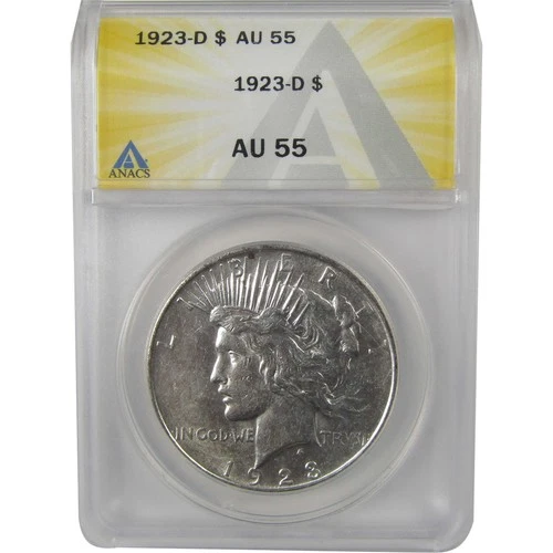 1923 D Peace Dollar AU 55 ANACS Silver $1 Coin SKU:I22177