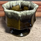 Vintage Hull USA F3 Green Brown Drip Glaze Footed Octagon Planter Pottery D2