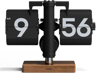 Classic Modern Wood Mini Flip Desk Clock (Black), Retro Vintage Analog Design Au