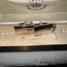 Swank Cufflinks Silver Tone Rhinestone Tux Shirt Dress Suit Vintage